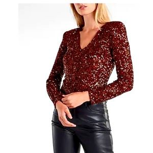 Express sequin thong top in Burgundy red Xl